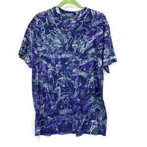 VTG 90s Local Color Art Clothes T-Shirt Mens Apx Sz M Blue Pictograph Graphics